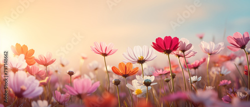Warm Summer's Eve among Pink and White Cosmos