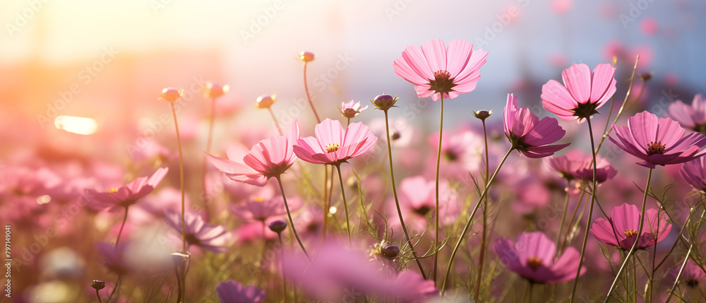 Cosmos Flower Field in Pink Bloom