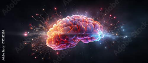 Vibrant Digital Brain Illustration with Neural Sparks