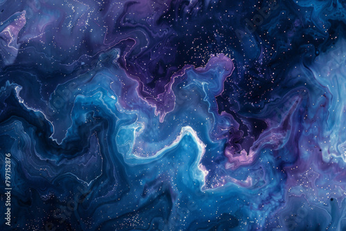 Texture inspired by the swirling patterns of galaxies and cosmic phenomena  featuring deep blues and purples. Galaxy marble textures offer a celestial and mysterious backdrop