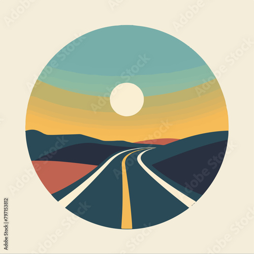 Road abstract in circle in cartoon, doodle style. Image for t-shirt, web, mobile apps and ui. Isolated 2d vector illustration in logo, icon, sketch style, Eps 10. AI Generative photo