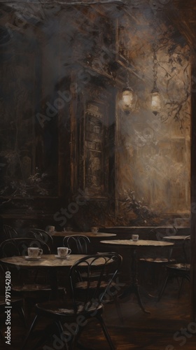 Acrylic paint of Coffee shop architecture restaurant furniture.
