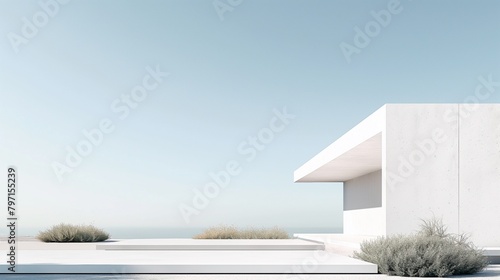 Sleek modern architecture with clean lines, embodying minimalism and elegance against natural landscapes