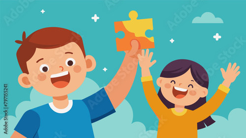 A childs joyous face beaming with excitement and pride as they place the final puzzle piece into its spot completing the picture and earning a