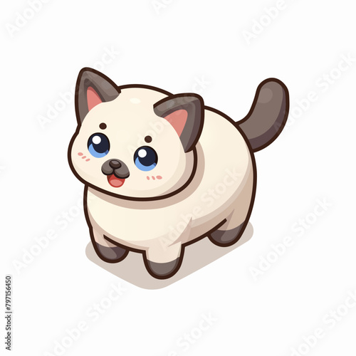 Isometric cute Siamese kitten cat kawaii character design isolated on white background, adorable pet clip art, vector illustration.
