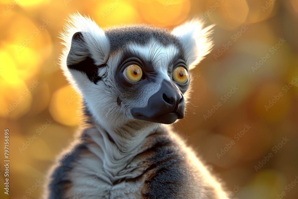 Obraz premium Lemur with golden backlight in natural setting