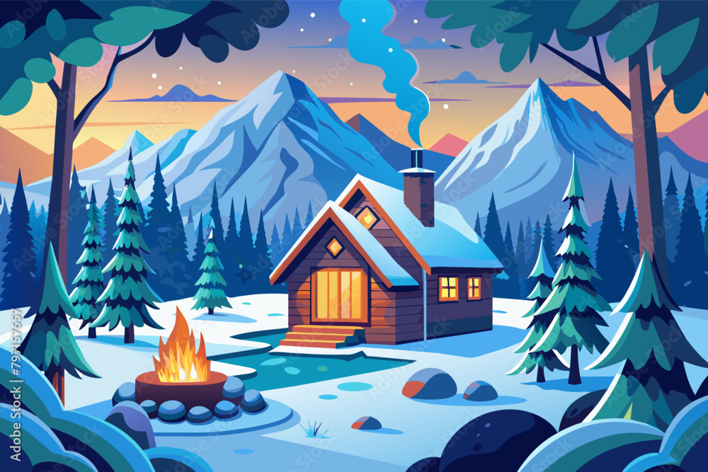 Visualize a cozy winter cabin getaway, with crackling fires and snowy landscapes creating a romantic setting for your prewedding escape Visualize a cozy winter cabin getaway, with crackling fires and snowy landscapes creating a romantic setting for your prewedding escape