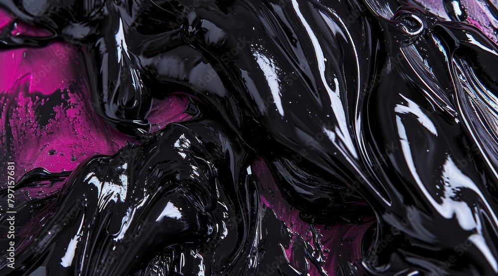 Obraz premium Abstract glossy black paint swirls on a vibrant background