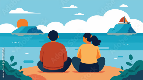 With only the sound of lapping waves around them two friends open up about their dreams and the obstacles they may face in pursuing them.. Vector illustration