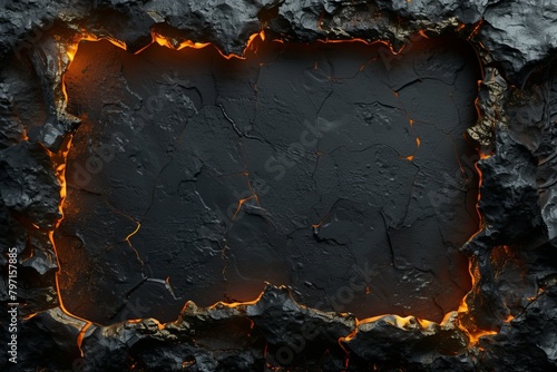 Molten lava cracks on dark surface