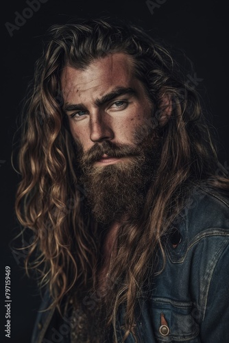 Portrait of a rugged man with long hair and beard