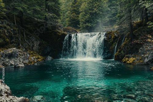 Serene Waterfall in a Lush Forest