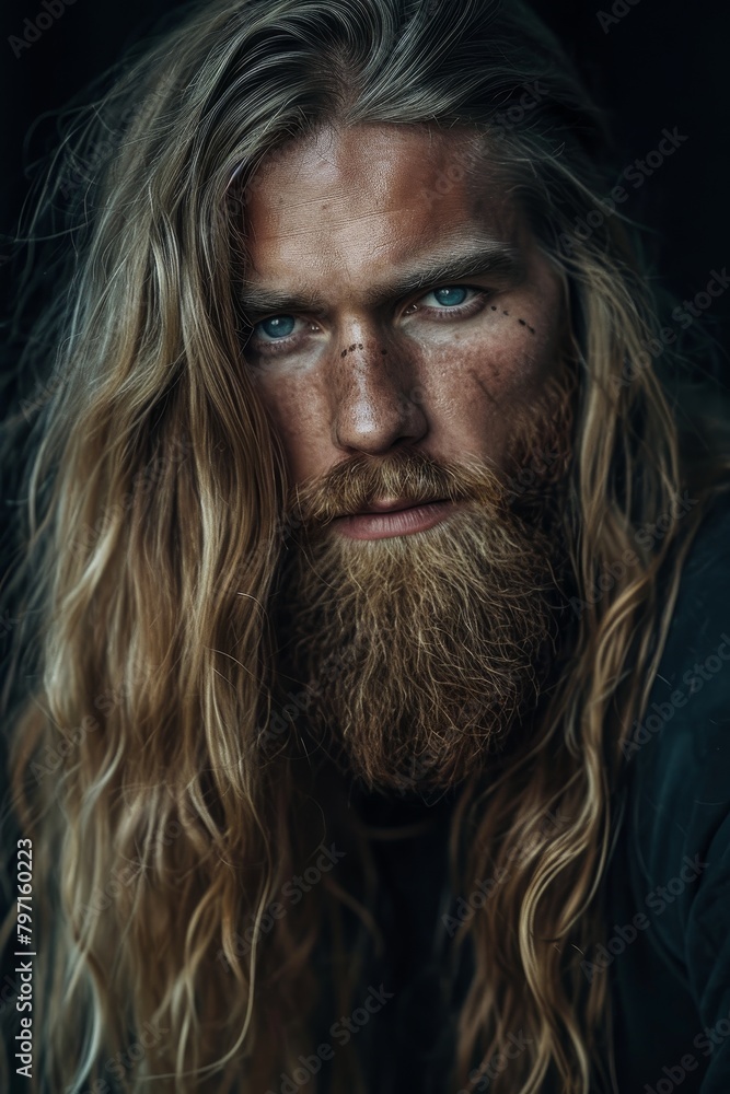 Portrait of a man with long hair and beard Portrait of a man with long hair and beard