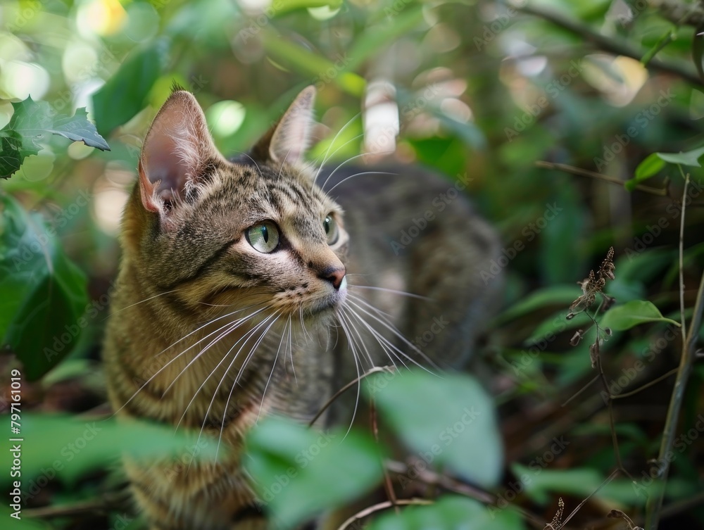 Tabby Cat Exploring the Garden