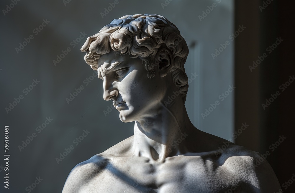 Classic marble statue in dramatic lighting
