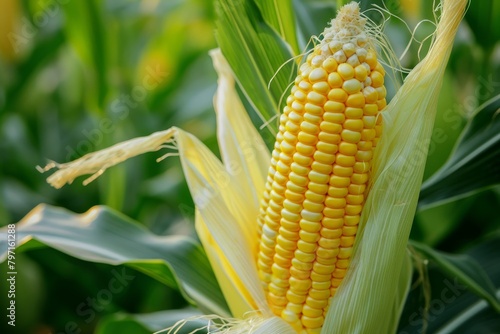 Close-up of Fresh Corn on the Cob in Field