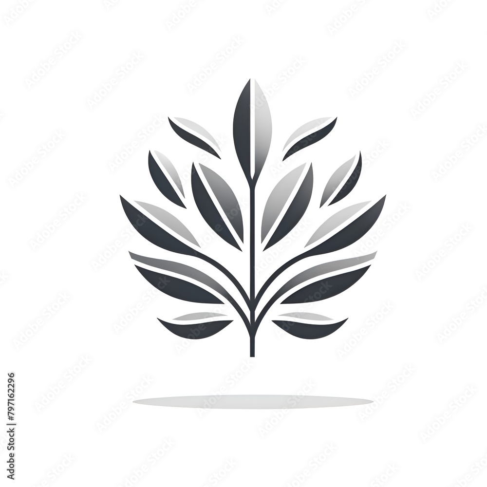 monochromatic graphic representation of a stylized plant with leaves emanating from a central stem