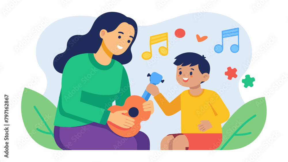 A mother and her child with autism bond through music as their music the uses singing and instrument playing to develop their communication skills..