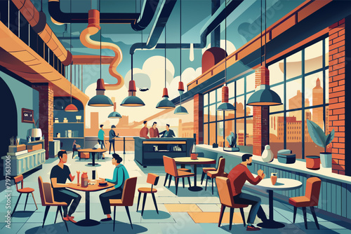 Envision a modern bistro with industrialchic dÃ©cor and a lively atmosphere buzzing with energy