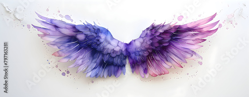 Angel wings, modern, colorful and arty interpretation of angel mythology, watercolor painting. A magic inspiration, beautiful mystic wall art, poster, tattoo template etc.