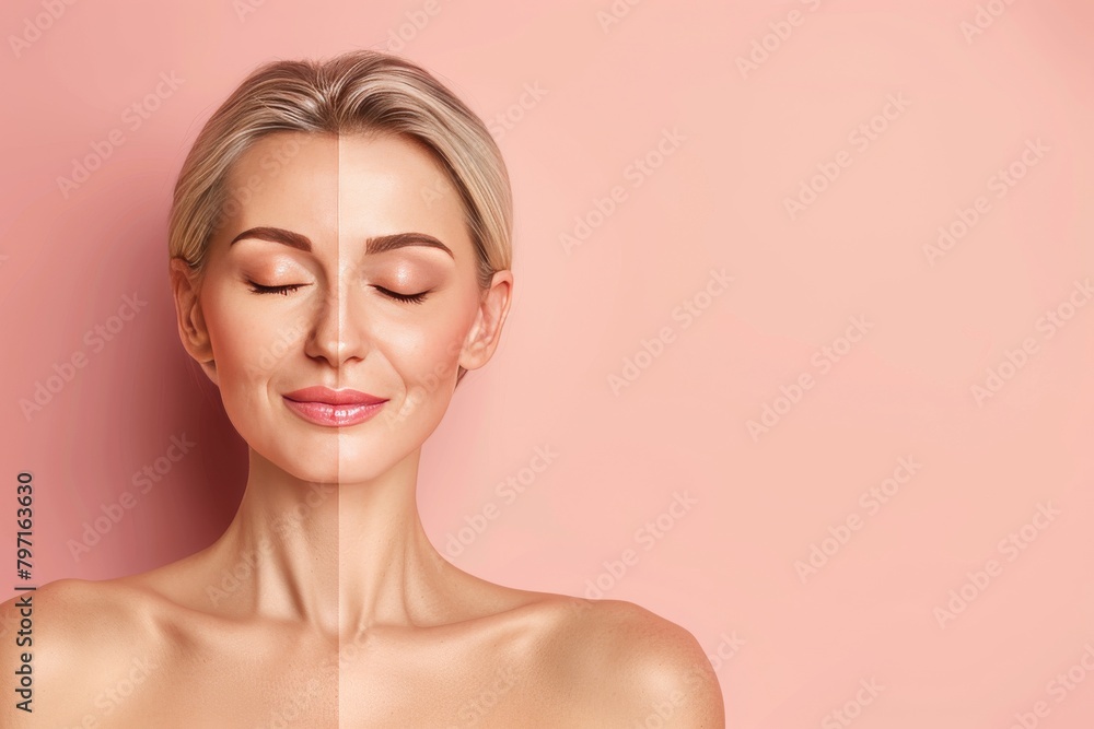 Mental resilience and psychological support against aging shown through hair portrayal, focusing on stage-specific lines through skincare and life depiction. Mental resilience and psychological support against aging shown through hair portrayal, focusing on stage-specific lines through skincare and life depiction.