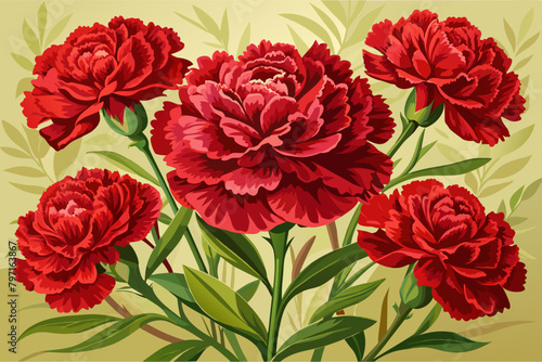 Crimson carnations bloom in abundance, their velvety petals a testament to enduring admiration
