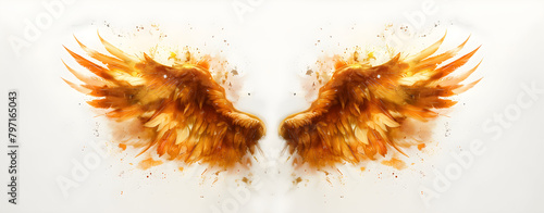 Angel wings, modern, colorful and arty interpretation of angel mythology, bright grunge background. A magic inspiration, beautiful mystic wall art, poster, tattoo template etc.