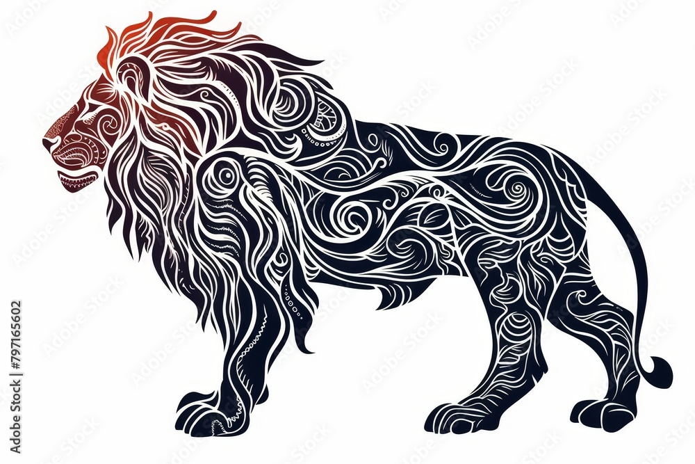 Obraz premium Stylized Illustration of a Majestic Lion with Ornate Patterns
