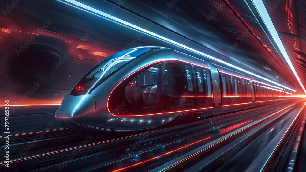 High-speed urban transport concept with glowing information streams