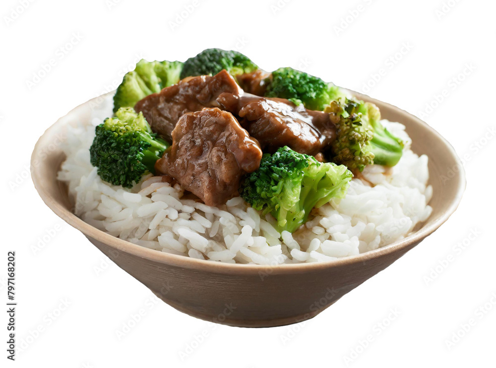 Chinese beef and broccoli in a bowl, isolated. Chinese beef and broccoli in a bowl, isolated.