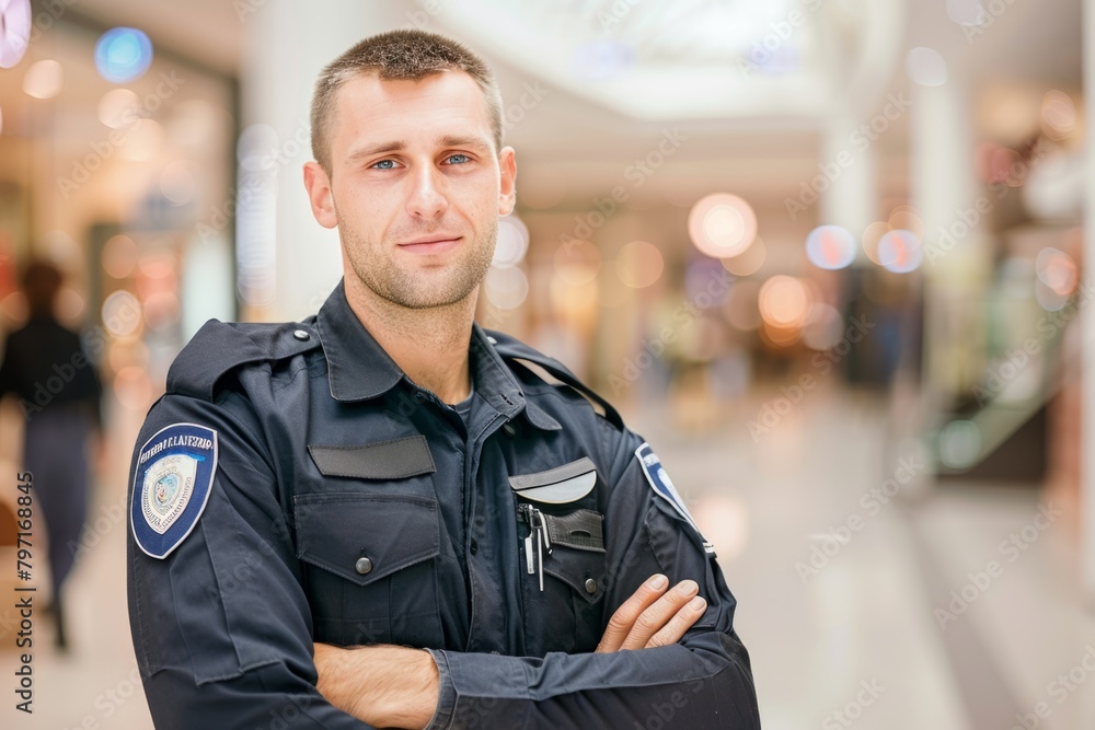 Security guard professional safety patrol man police employee mall safe business protect serve confident authority public space secure guarding agent staff shop convenience store grocery Security guard professional safety patrol man police employee mall safe business protect serve confident authority public space secure guarding agent staff shop convenience store grocery