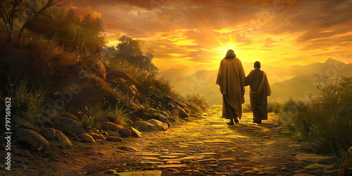 Faith's Journey: Walking with Christ - A journey of faith, where believers walk alongside Christ, finding guidance, strength, and solace in his teachings and example