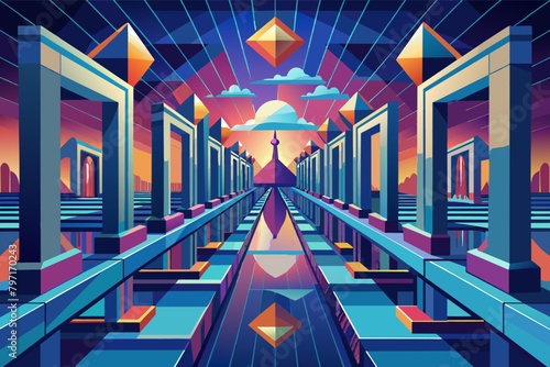 A mirror maze with endless reflections, challenging perceptions and navigation