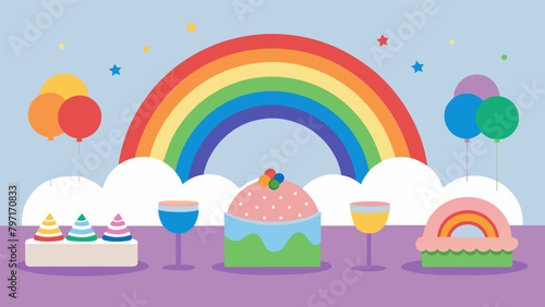 A Rainbow of Possibilities party with a rainbowcolored dessert table representing the endless possibilities and adventures that await the baby