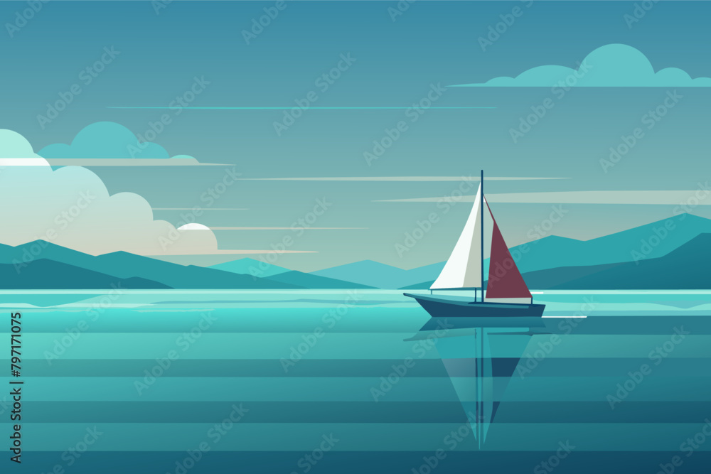 A lone sailboat on a vast expanse of calm water, epitomizing the beauty of minimalist simplicity