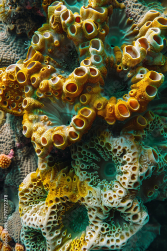 The textured surface of coral formations found in underwater ecosystems, showcasing their intricate structures and vibrant colors. Coral textures offer a marine-inspired backdrop.