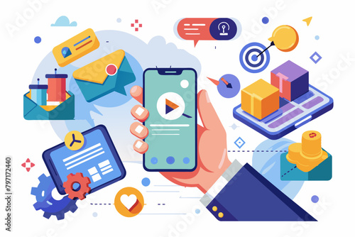 A hand swipes through a mobile app, showcasing a seamless and user-friendly customer journey.