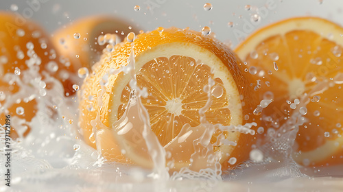 oranges with juice splash isolated on a white background