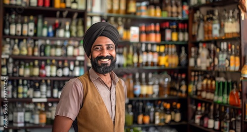Smiling Liquor store attendant posing looking at the camera