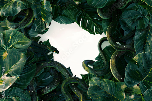 Green Leaves and Snakes Border Design