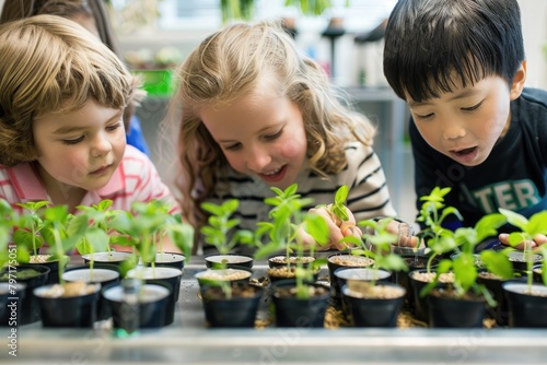 children growing plants, looking after plants
