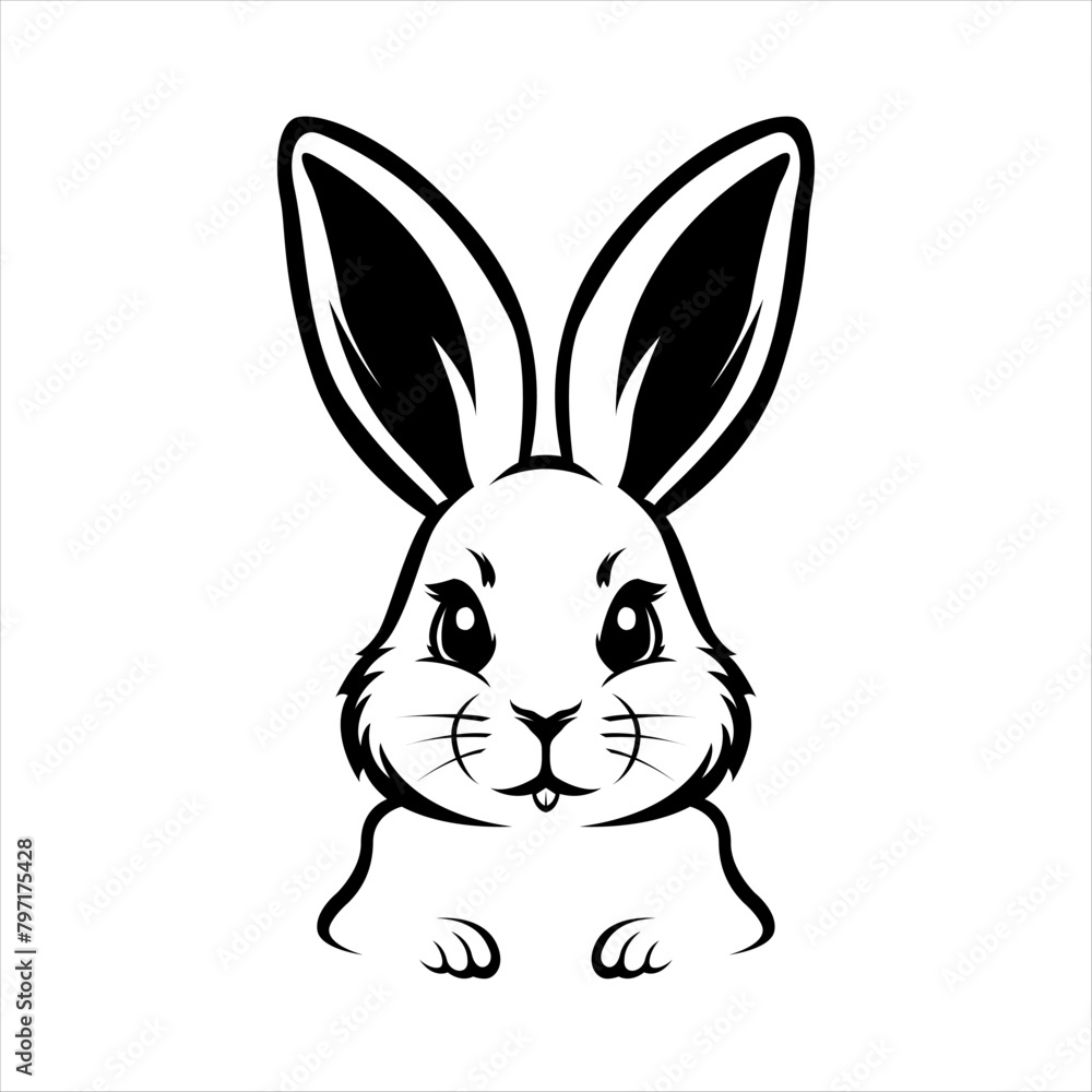 a black and white drawing of a rabbit with a big ears