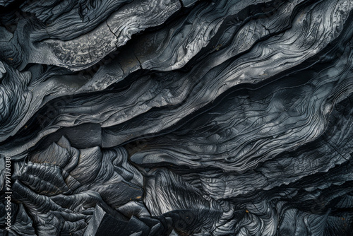 The textured surface of cooled lava formations, highlighting their rugged and volcanic nature. 