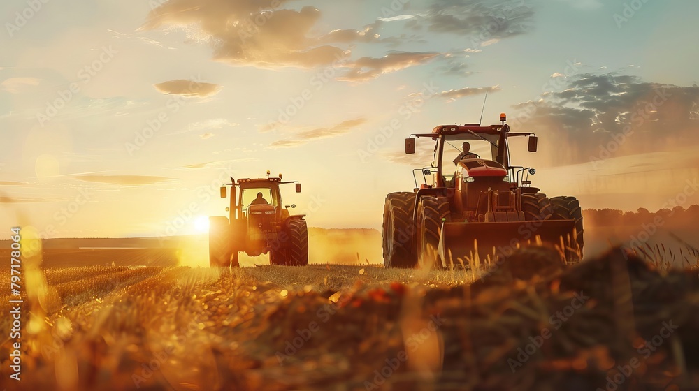 Fototapeta premium Digger machines working in sun view