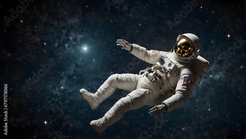 A skeleton astronaut floating in space, surrounded by stars, with Earth visible in the background ai_generated © Haroon
