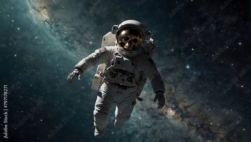 A skeleton astronaut floating in space, surrounded by stars, with Earth visible in the background ai_generated A skeleton astronaut floating in space, surrounded by stars, with Earth visible in the background ai_generated