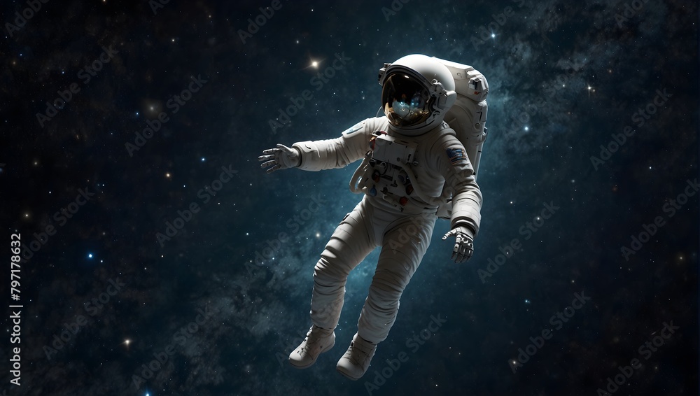 Fototapeta premium A skeleton astronaut floating in space, surrounded by stars, with Earth visible in the background ai_generated