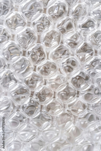 The textured surface of bubble wrap packaging, showcasing its bubbly patterns and transparent appearance. Bubble wrap textures offer a playful and tactile backdrop