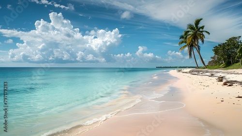 Tropical paradise with crystal clear waters and a lone palm