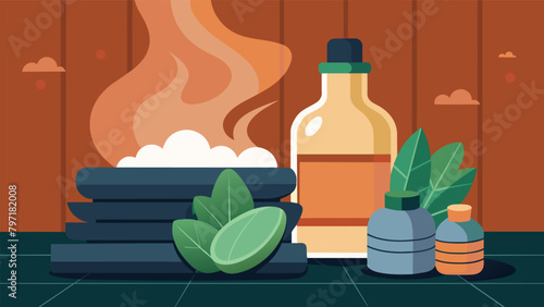 Warm fragrant eucalyptus oil available to be sprinkled over the hot rocks in the sauna providing a refreshing and invigorating scent for individuals.